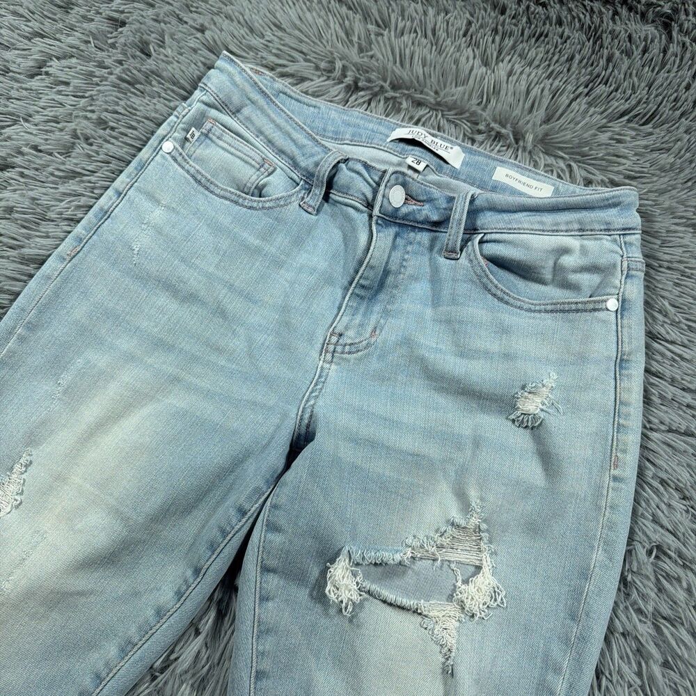 Judy Blue Jeans Womens 28 (Fits 29x26) Blue Boyfriend Fit Stretch Distressed